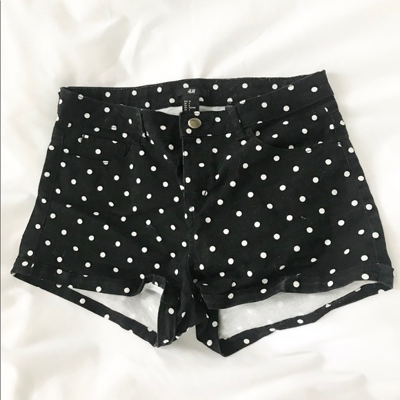 polka dot denim shorts